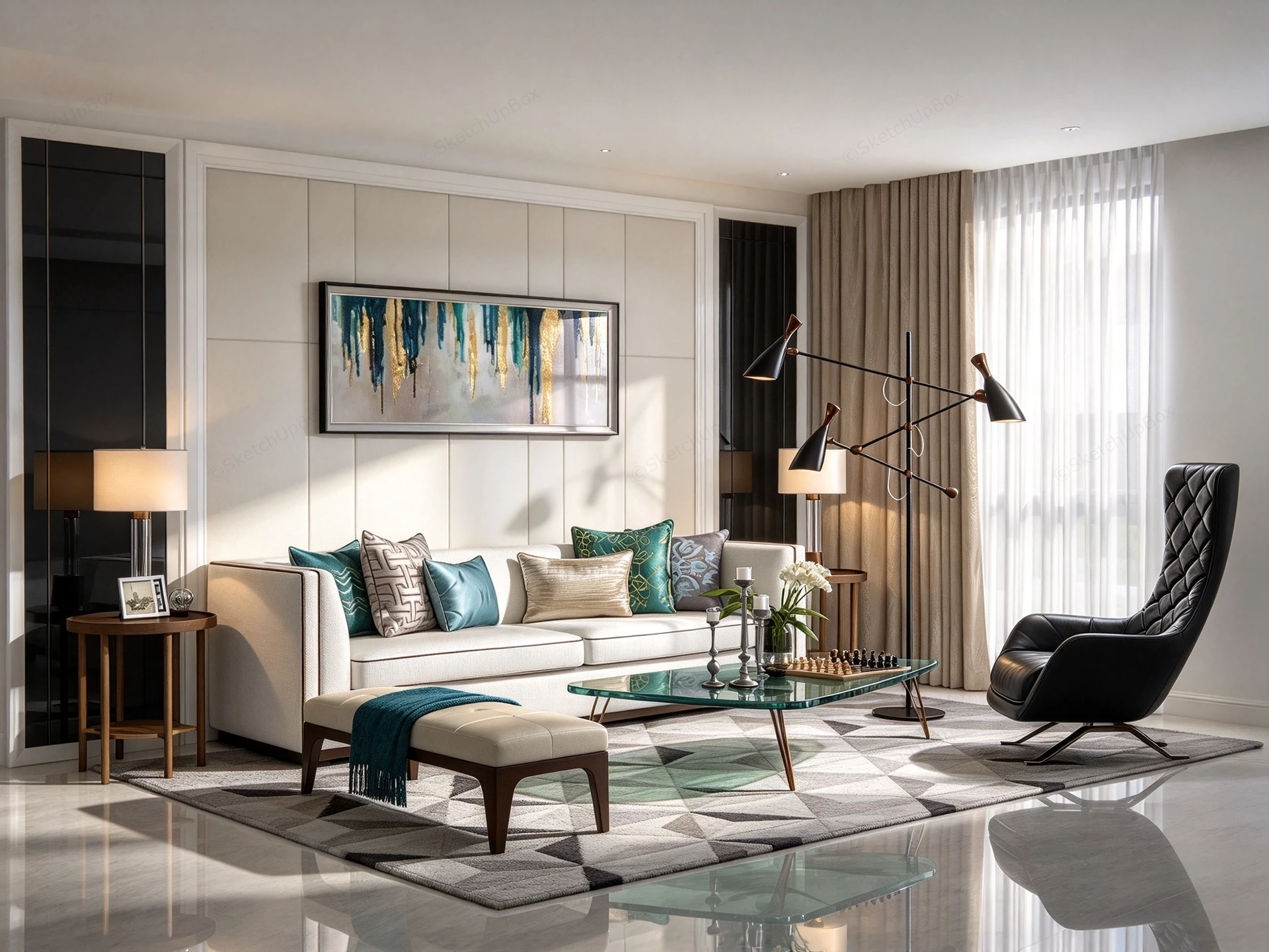Mid Century Inspired Living Space Sketchup 3D Model Preview - SketchupBox