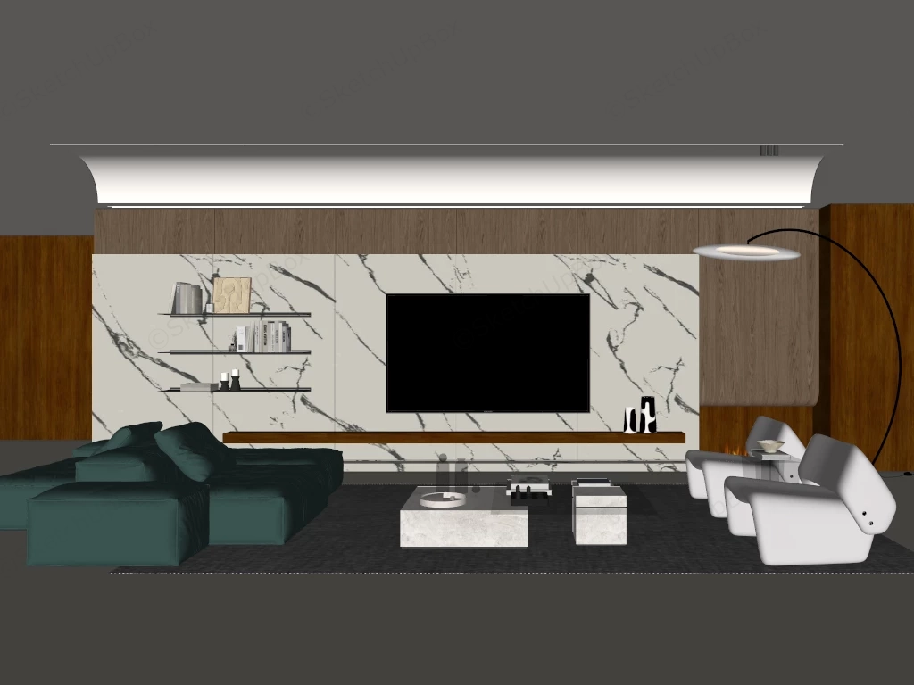 Ultra Modern Japandi Living Room Design Sketchup 3D Model Preview - SketchupBox