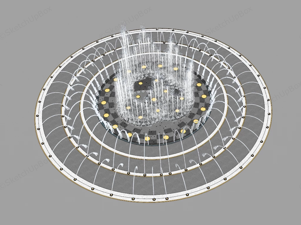 Modern Circular Multi Ring Water Fountain Feature Sketchup 3D Model Preview - SketchupBox