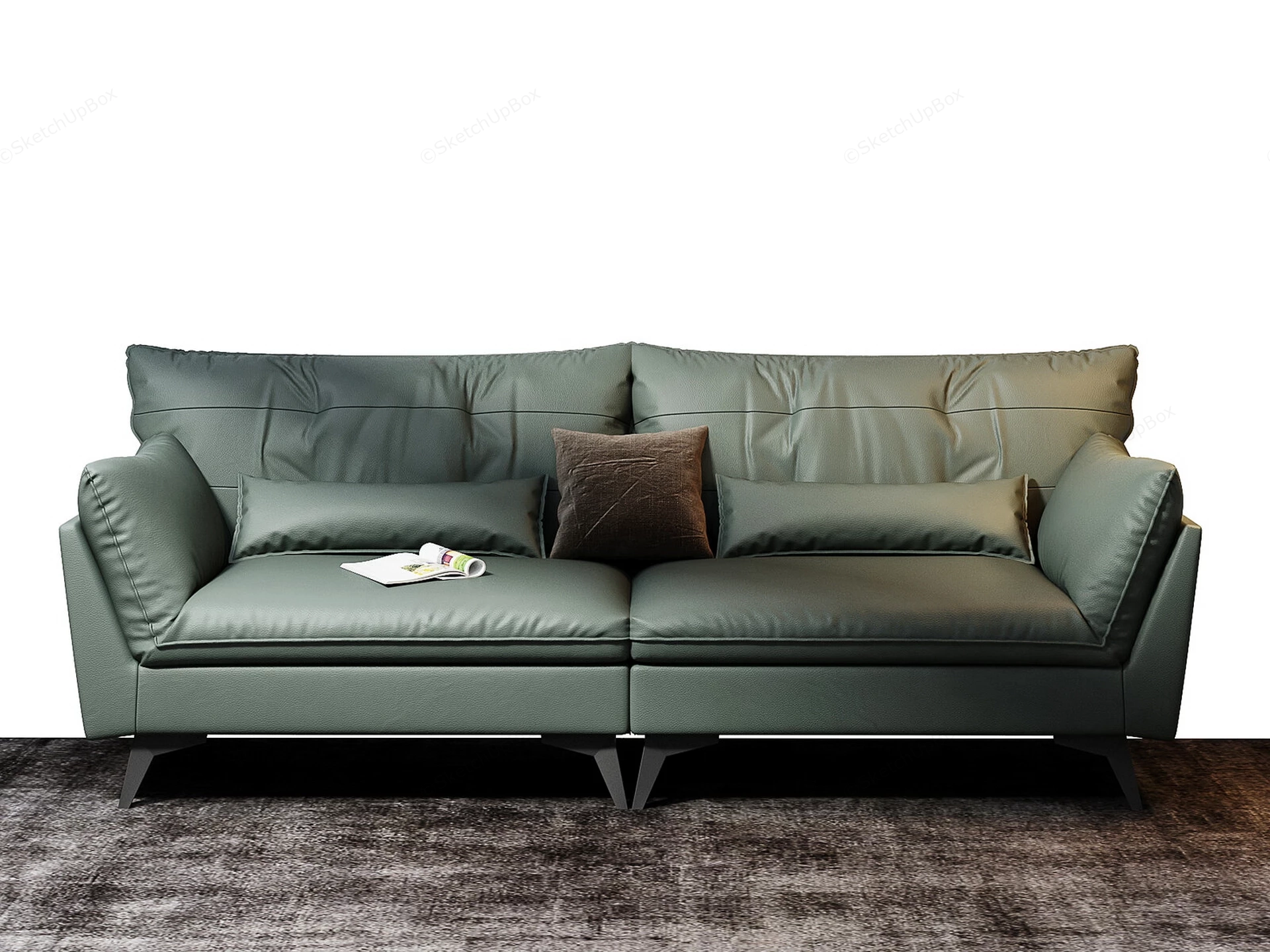 Modern Sage Green Leather 3 Seater Sofa Sketchup 3D Model Preview - SketchupBox