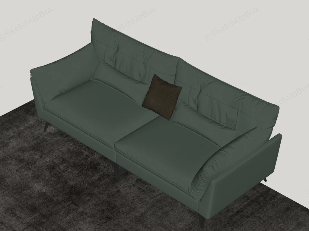 Modern Sage Green Leather 3 Seater Sofa Sketchup 3D Model Preview - SketchupBox