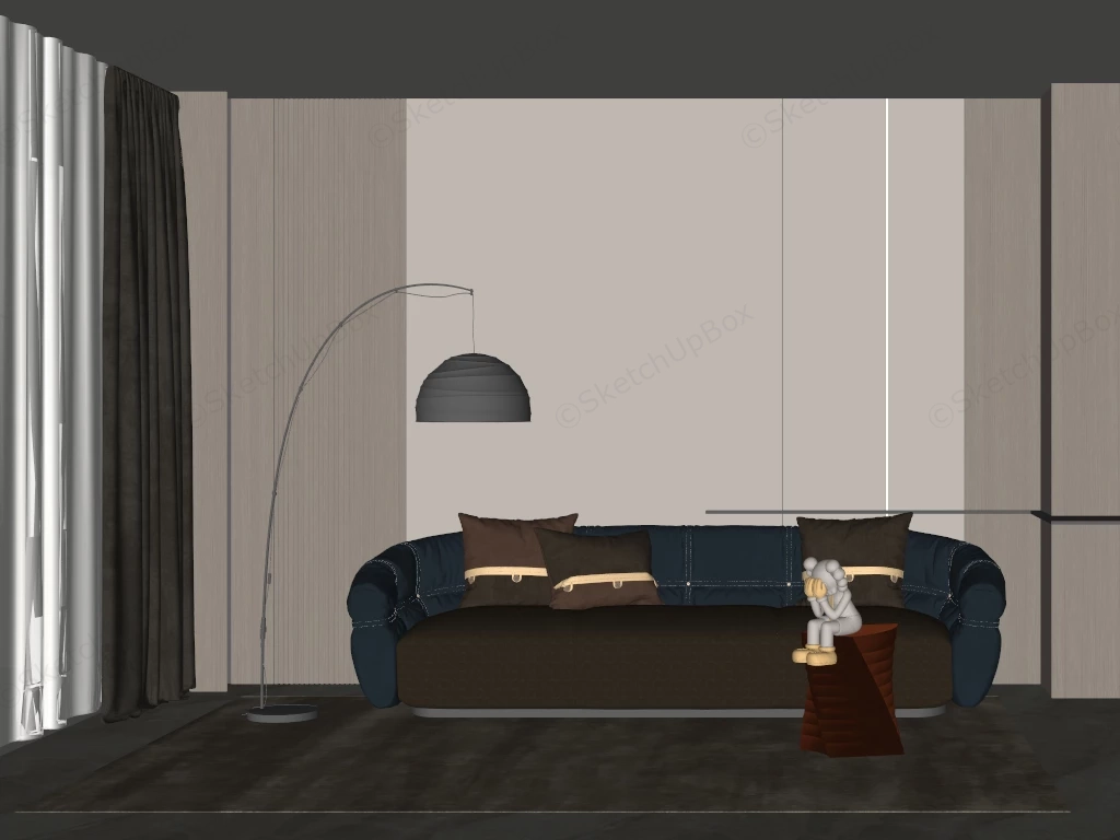Modern Curved Leather Sofa & Living Room Scene Sketchup 3D Model Preview - SketchupBox