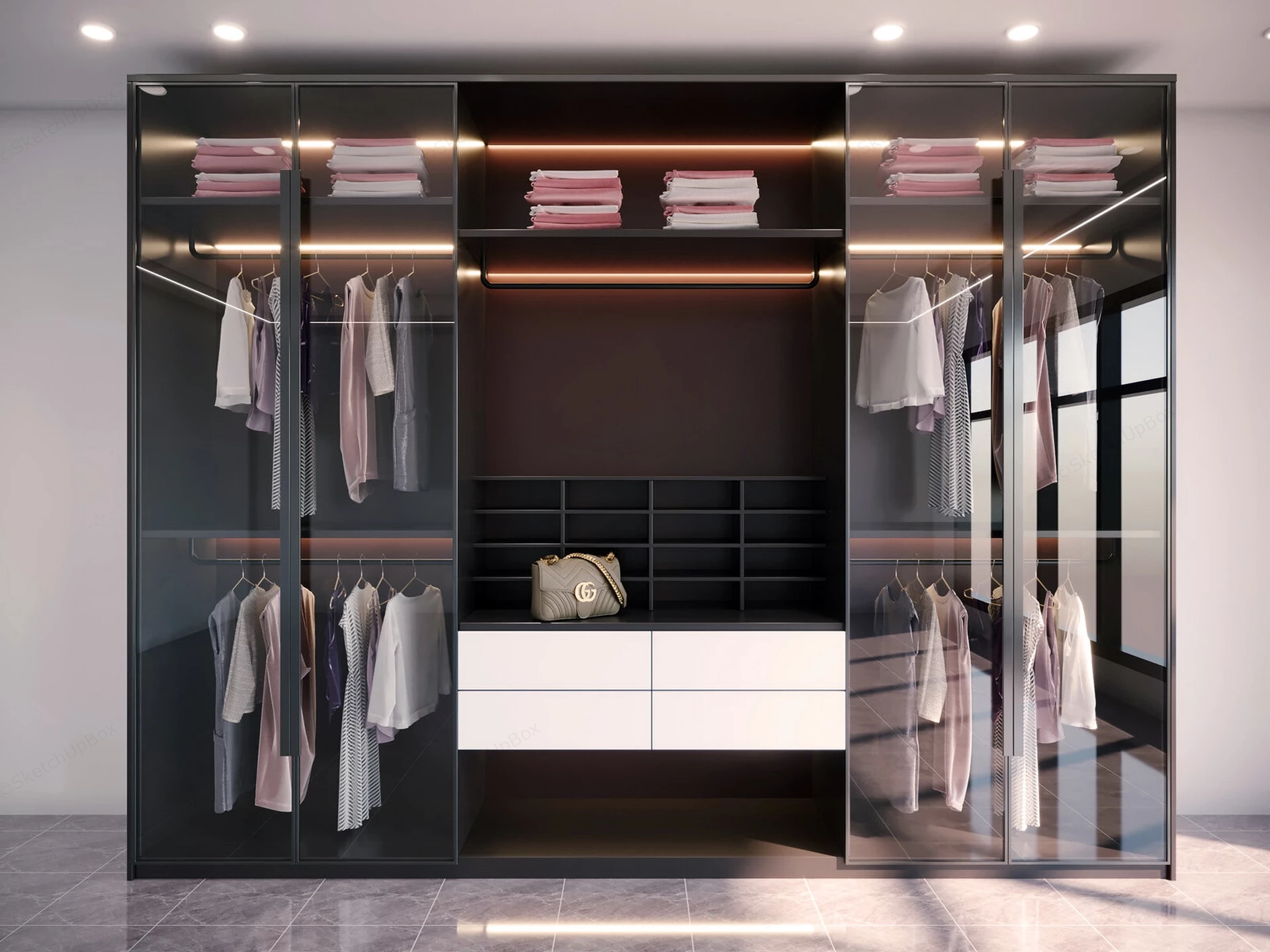Modern Luxury Glass Wardrobe & Closet System Sketchup 3D Model Preview - SketchupBox