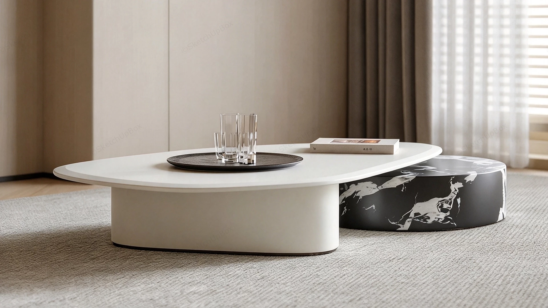 Modern Organic Nesting Coffee Table Set Sketchup 3D Model Preview - SketchupBox
