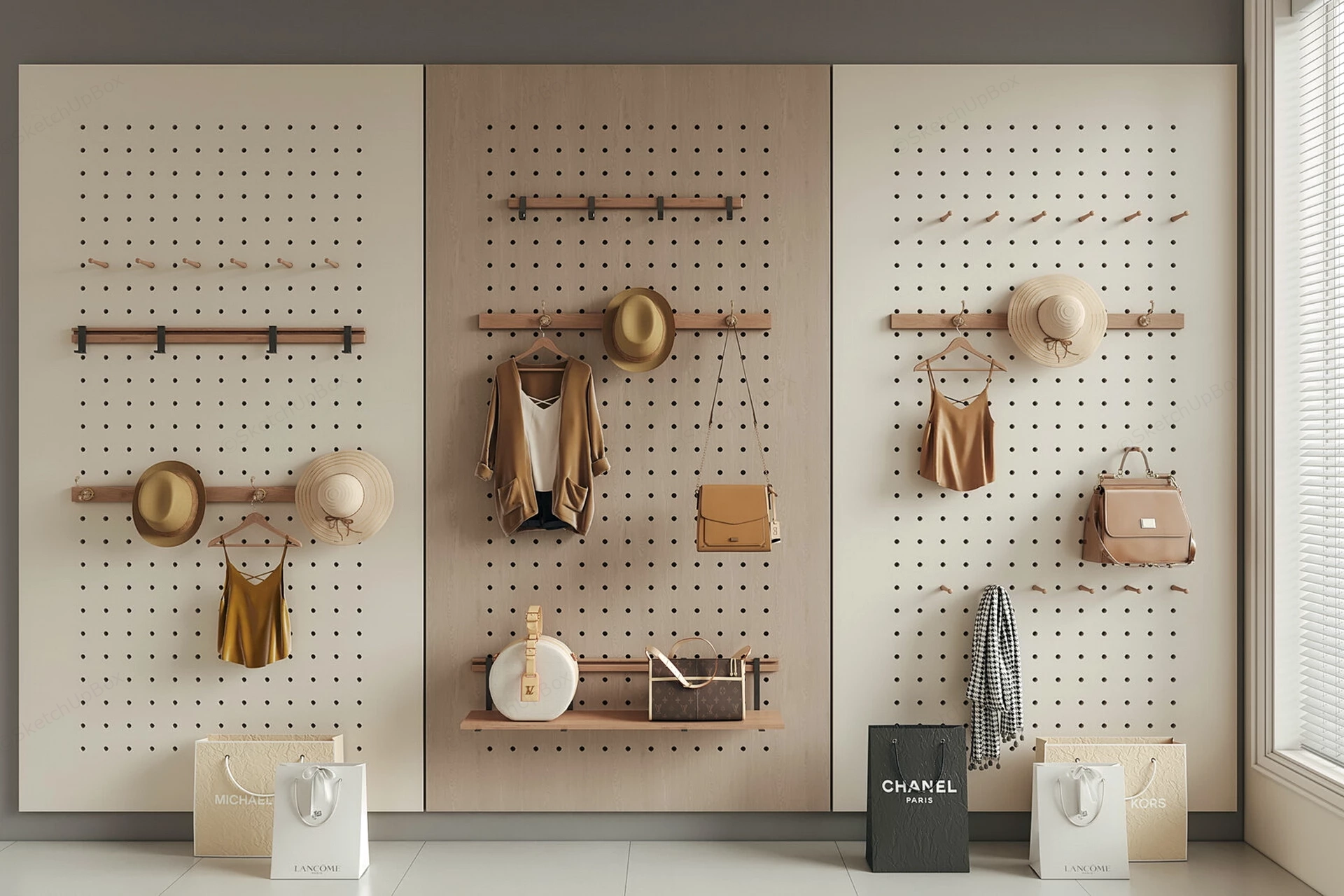 Modular Wooden Wall Pegboard Storage And Display System Sketchup 3D Model Preview - SketchupBox