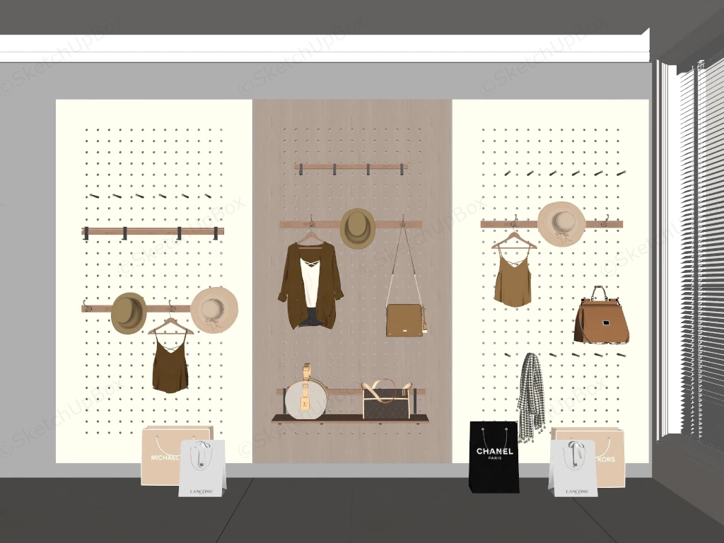 Modular Wooden Wall Pegboard Storage And Display System Sketchup 3D Model Preview - SketchupBox