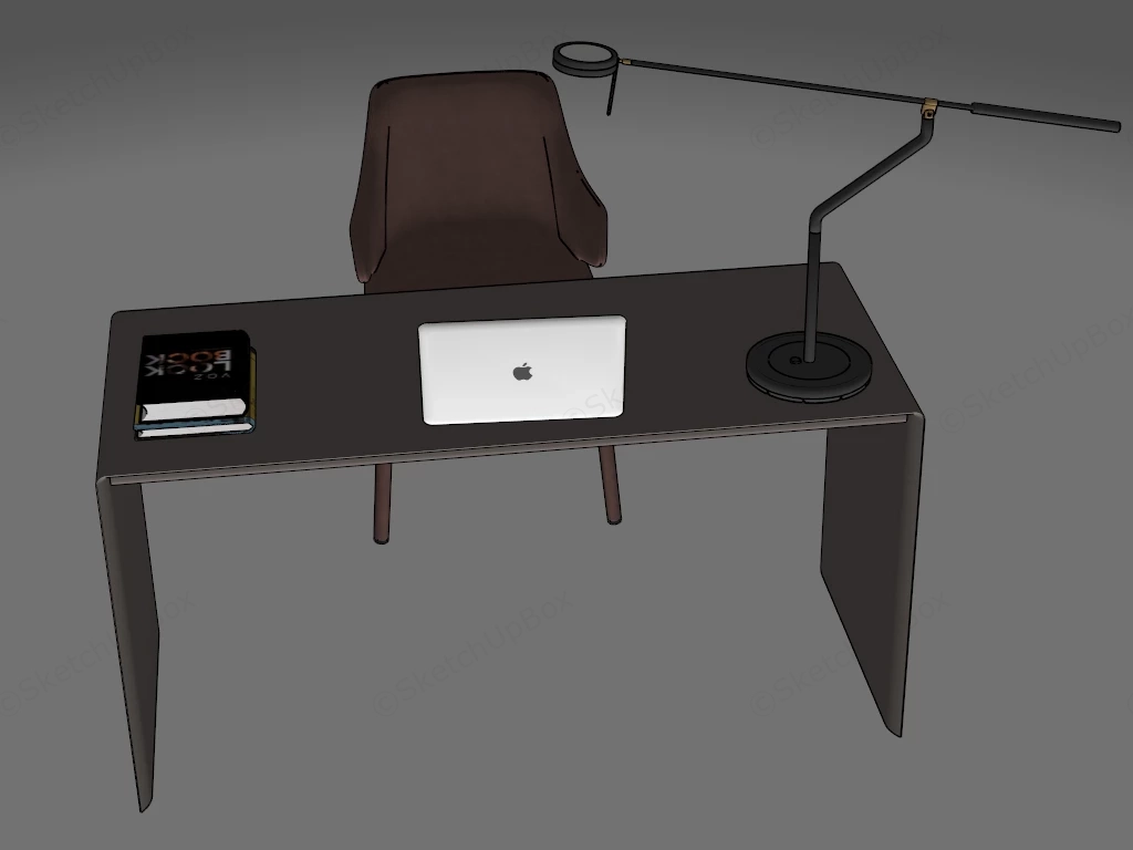 Modern Minimalist Executive Desk Set With Chair Sketchup 3D Model Preview - SketchupBox