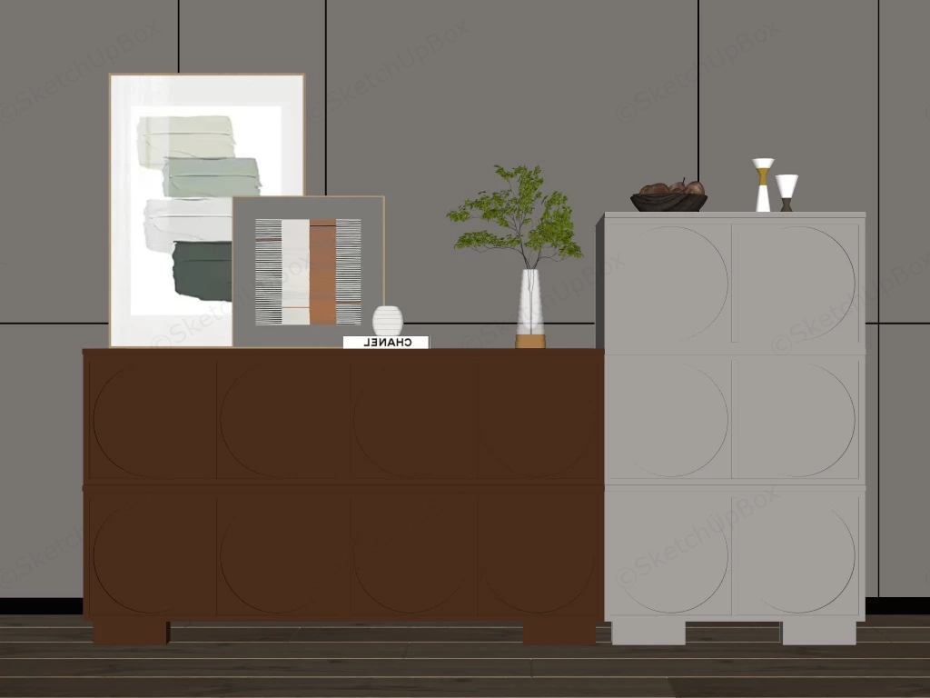 Modern Geometric Circle Relief Storage Credenza & Cabinet Set Sketchup 3D Model Preview - SketchupBox