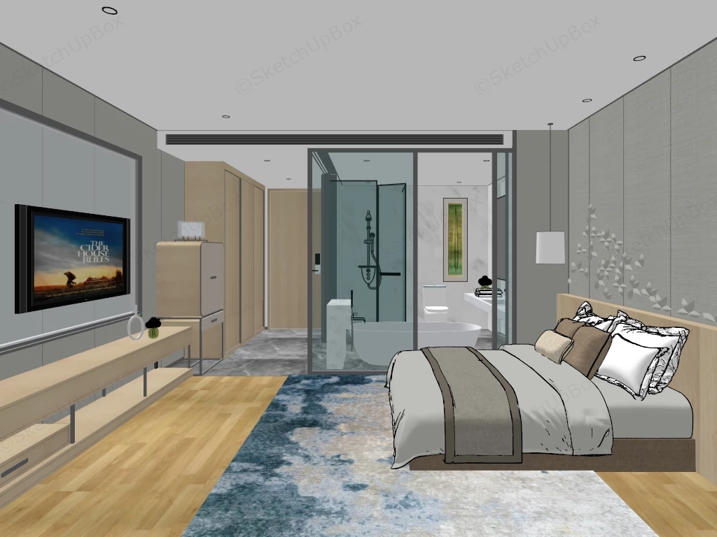 Modern Luxury Hotel Room Suite Sketchup 3D Model Preview - SketchupBox