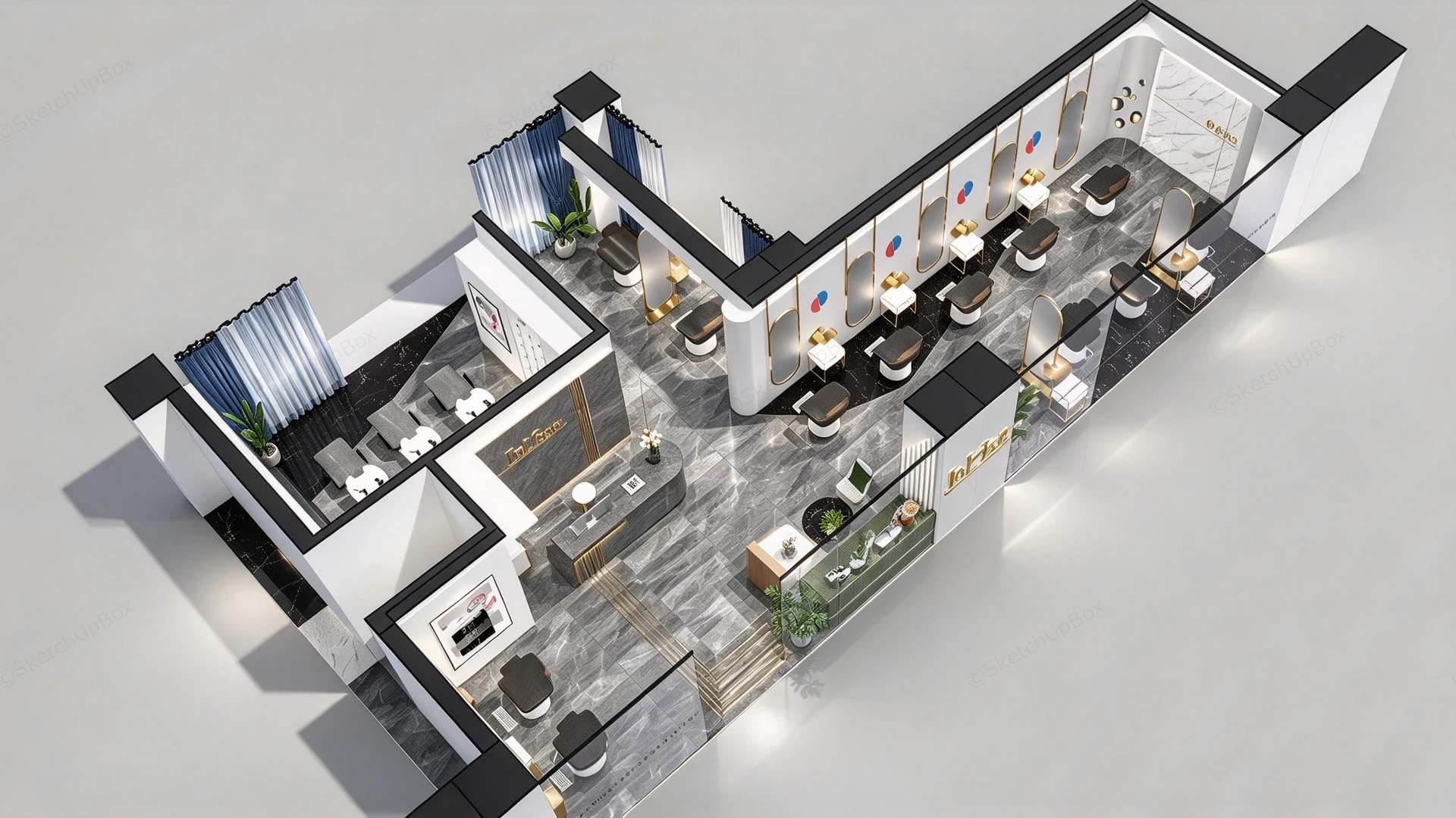 Luxury Hair Salon Interior Design Project Sketchup 3D Model Preview - SketchupBox