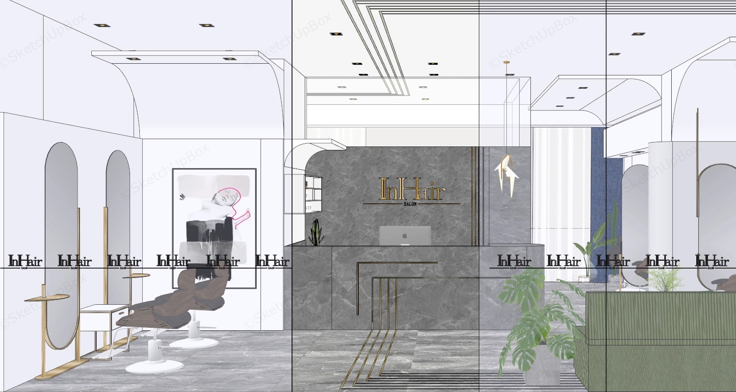 Luxury Hair Salon Interior Design Project Sketchup 3D Model Preview - SketchupBox