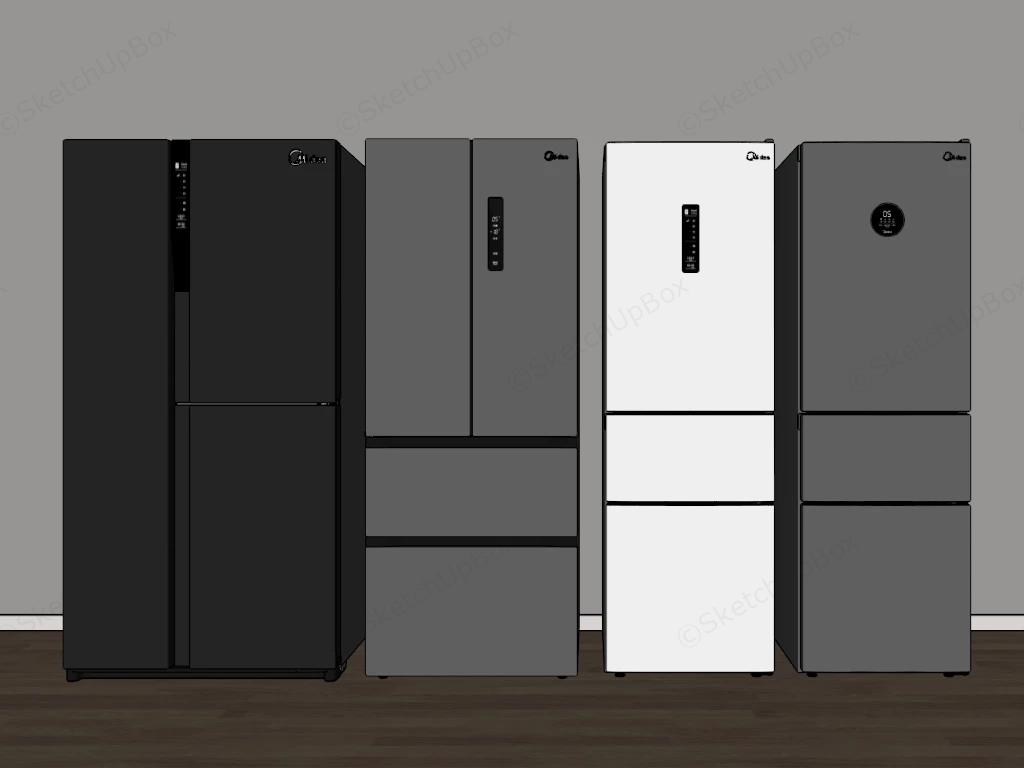 Modern Midea Smart Refrigerator Collection Sketchup 3D Model Preview - SketchupBox
