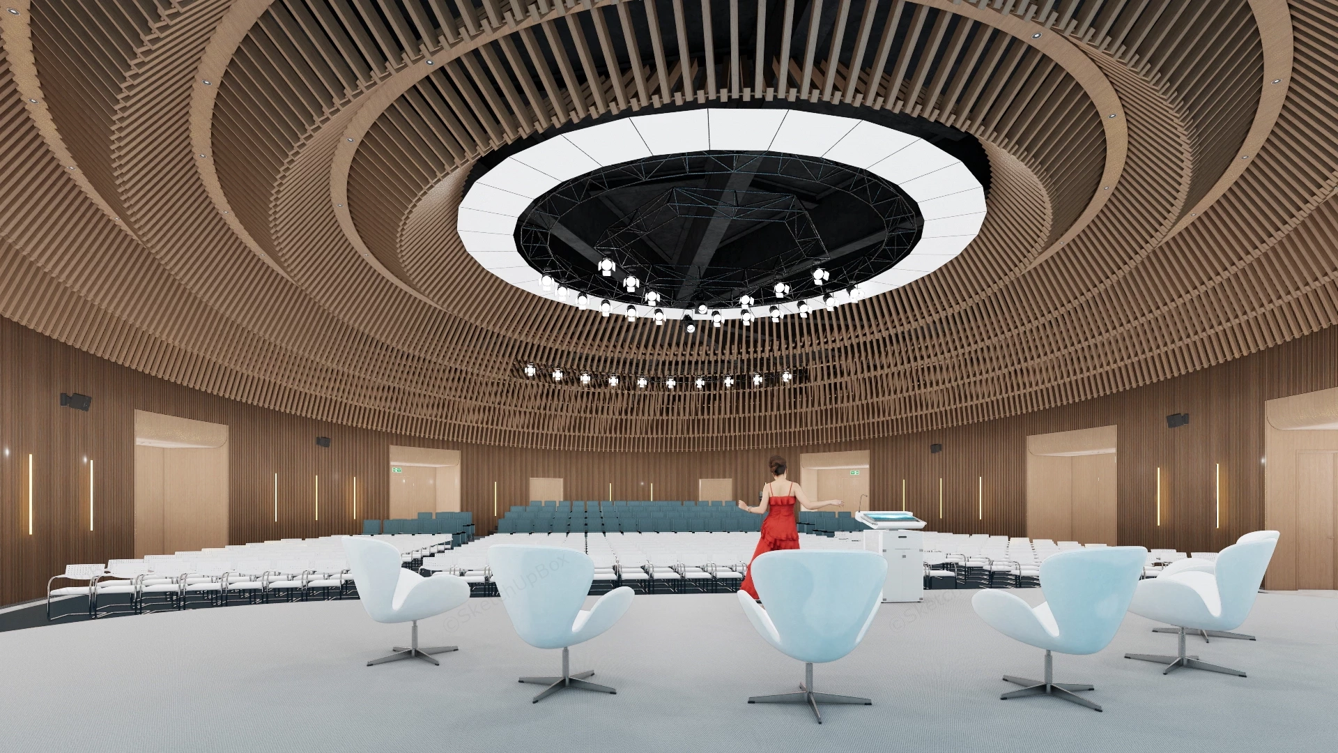 Modern Circular Auditorium &  Lecture Hall Interior Sketchup 3D Model Preview - SketchupBox