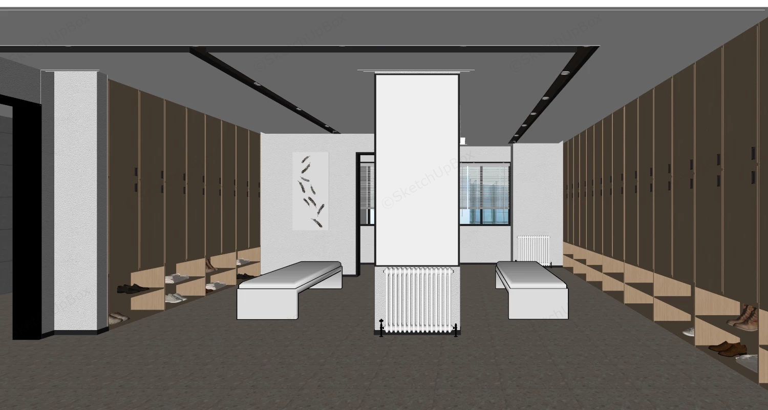 Spacious Modern Locker Room Design Sketchup 3D Model Preview - SketchupBox