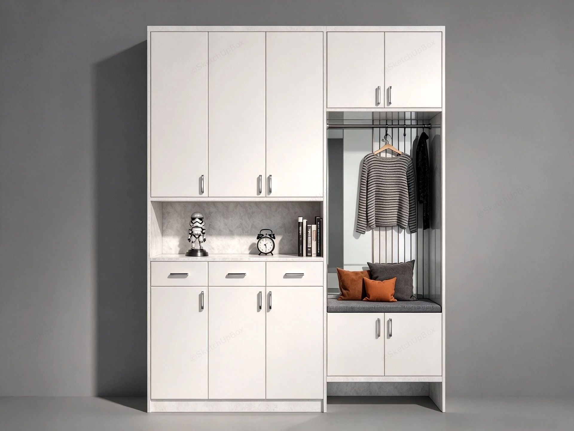 Modern Entryway Storage Cabinet & Coat Rack Unit Sketchup 3D Model Preview - SketchupBox