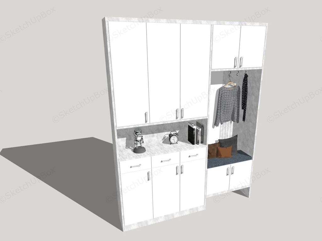 Modern Entryway Storage Cabinet & Coat Rack Unit Sketchup 3D Model Preview - SketchupBox