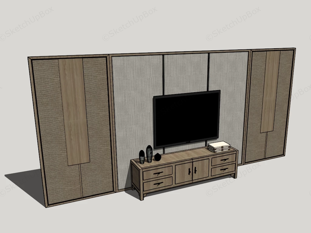Modern TV Feature Wall & Media Console Set Sketchup 3D Model Preview - SketchupBox