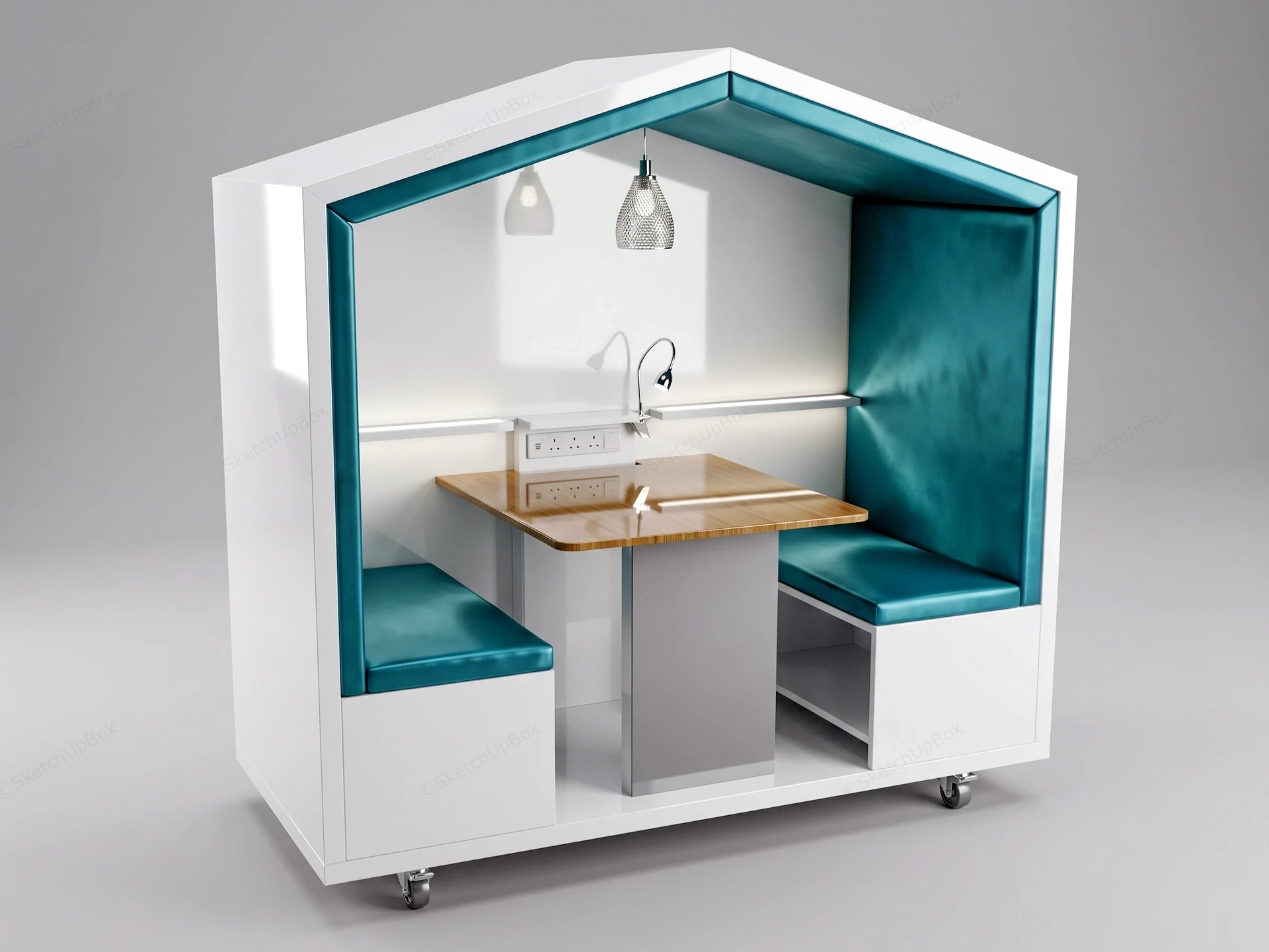 Modern House Shaped Mobile Acoustic Meeting Pod & Workstation Sketchup 3D Model Preview - SketchupBox