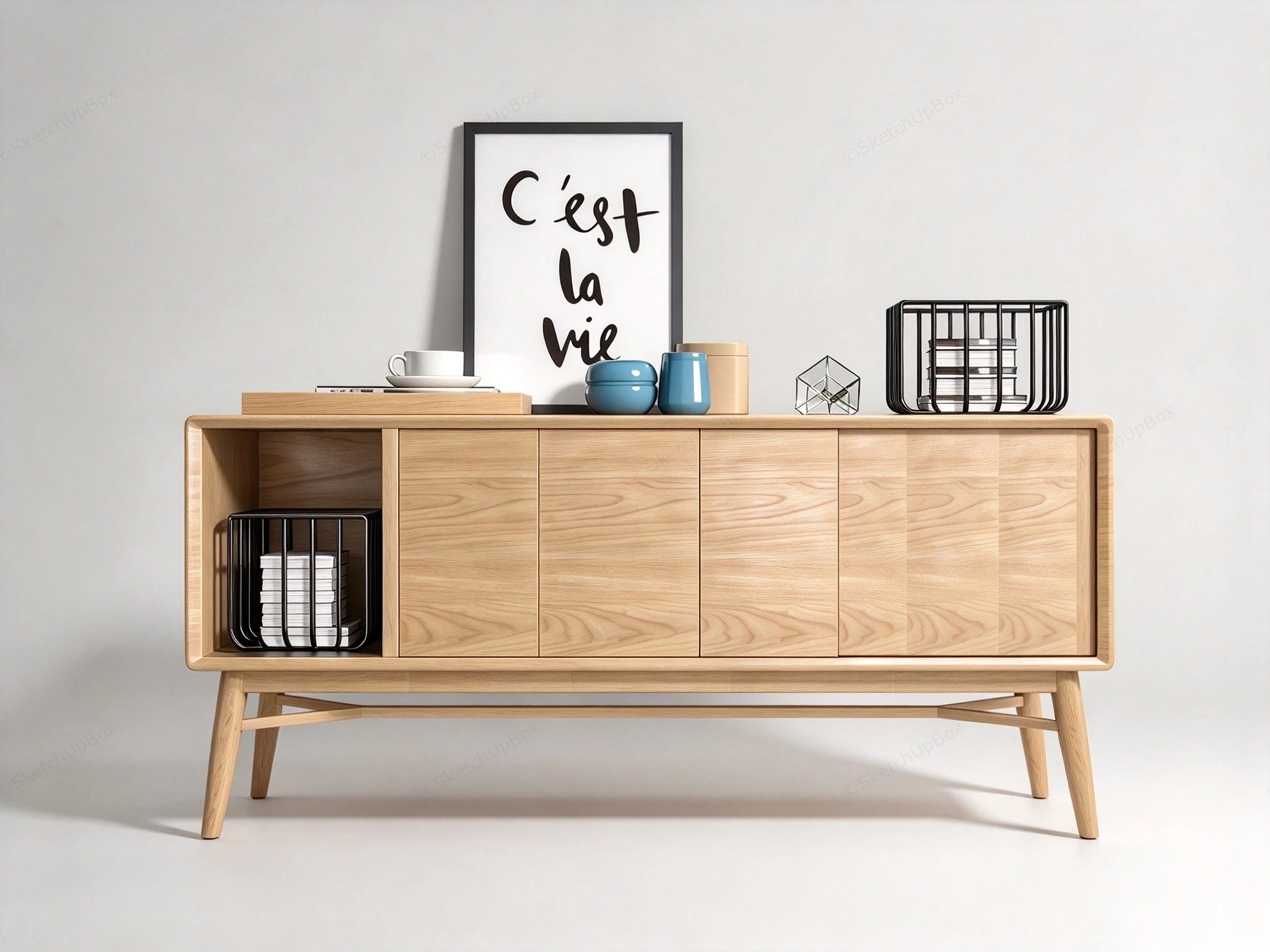 Modern Scandinavian Wood Credenza Cabinet Sketchup 3D Model Preview - SketchupBox