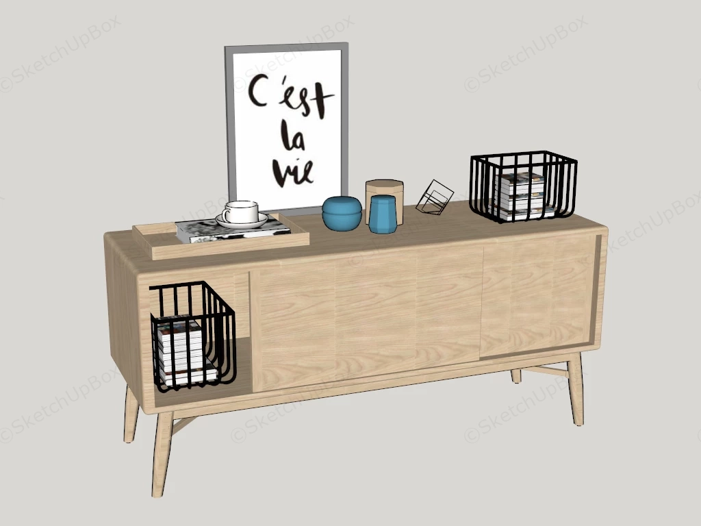 Modern Scandinavian Wood Credenza Cabinet Sketchup 3D Model Preview - SketchupBox