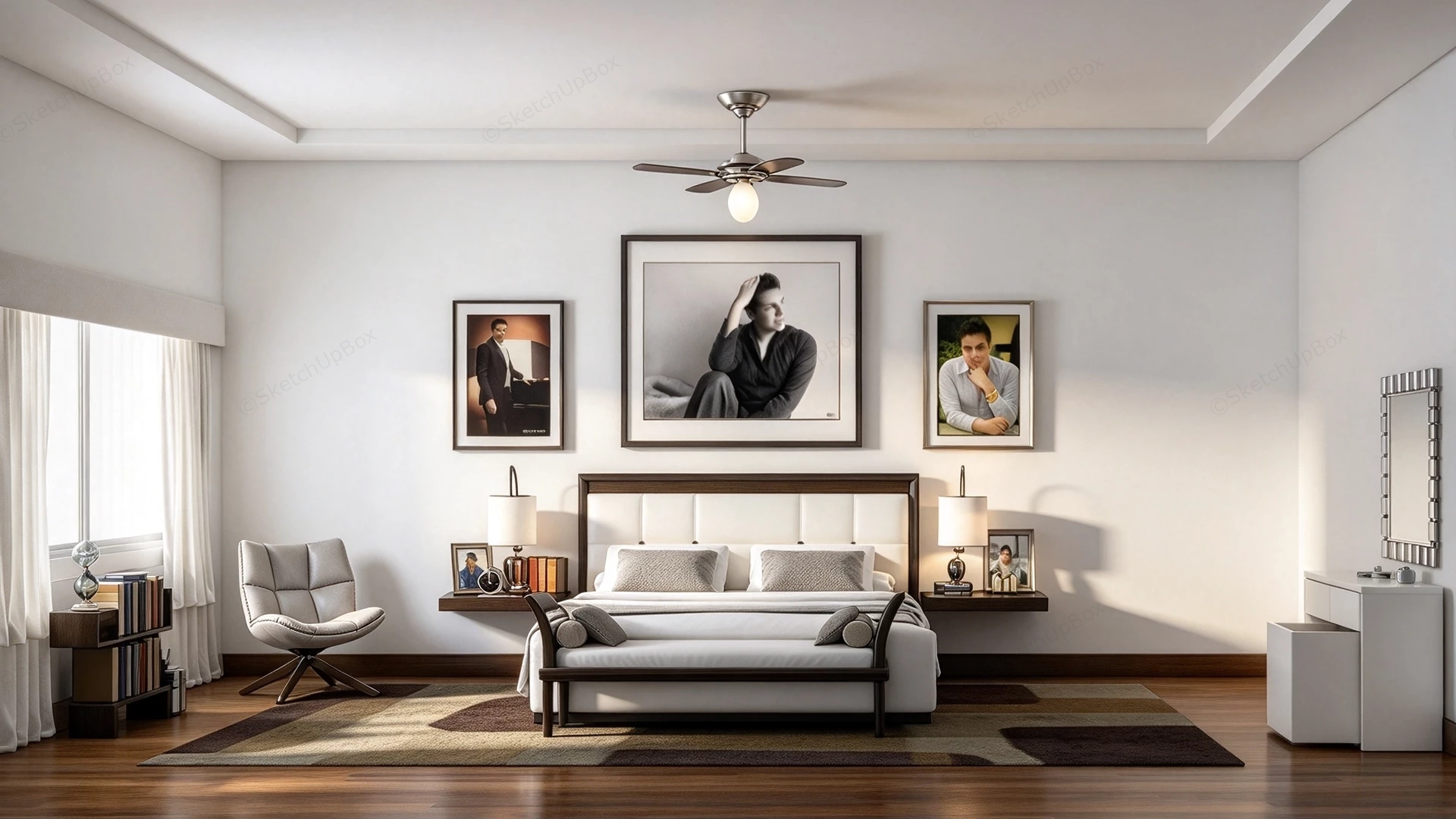 Modern Contemporary Masculine Bedroom Suite Scene Sketchup 3D Model Preview - SketchupBox