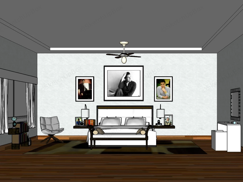 Modern Contemporary Masculine Bedroom Suite Scene Sketchup 3D Model Preview - SketchupBox