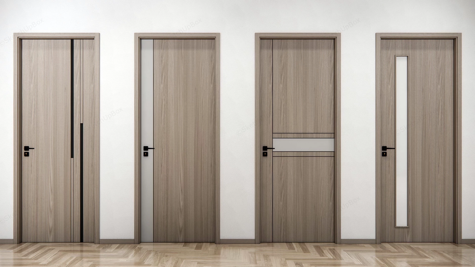 4 Modern Minimalist Interior Wood Door Collection Sketchup 3D Model Preview - SketchupBox