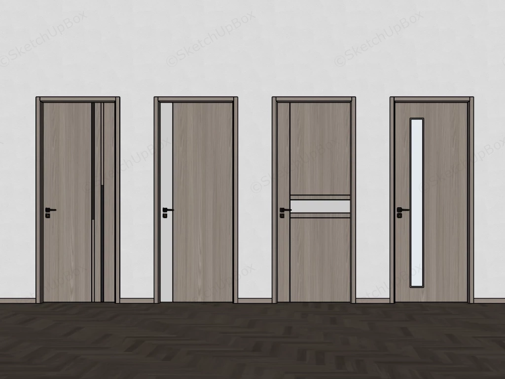 4 Modern Minimalist Interior Wood Door Collection Sketchup 3D Model Preview - SketchupBox