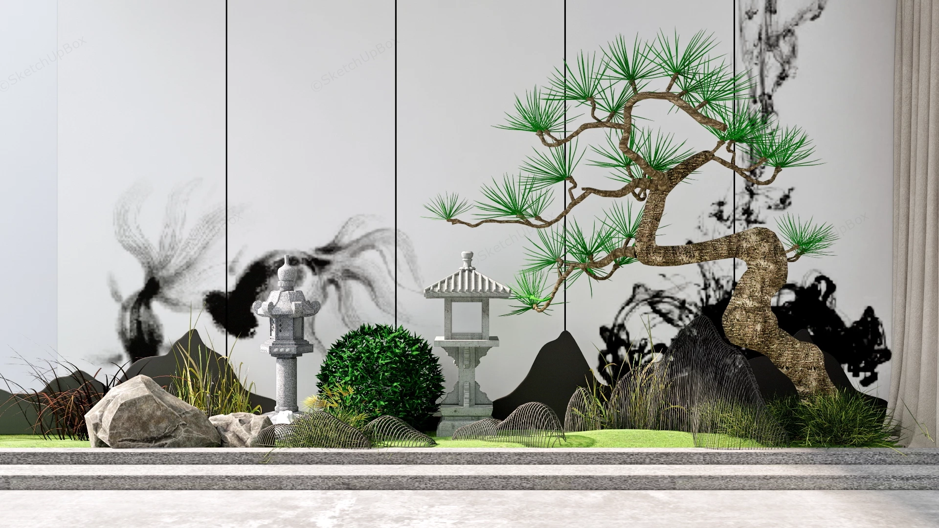 Modern Zen Garden Landscape Feature Sketchup 3D Model Preview - SketchupBox