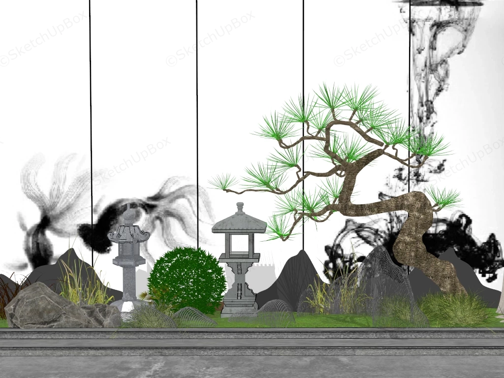 Modern Zen Garden Landscape Feature Sketchup 3D Model Preview - SketchupBox