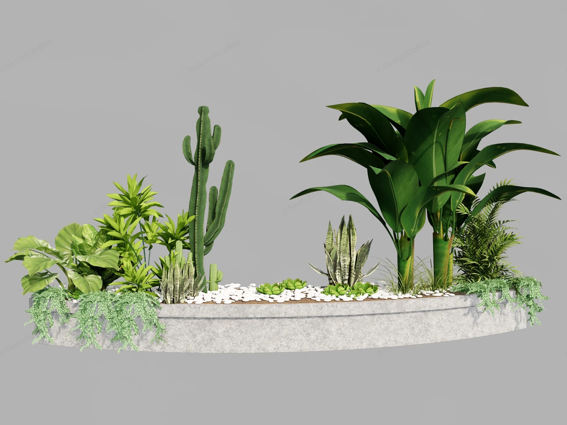 Modern Curved Concrete Biophilic Planter Bed Sketchup 3D Model Preview - SketchupBox