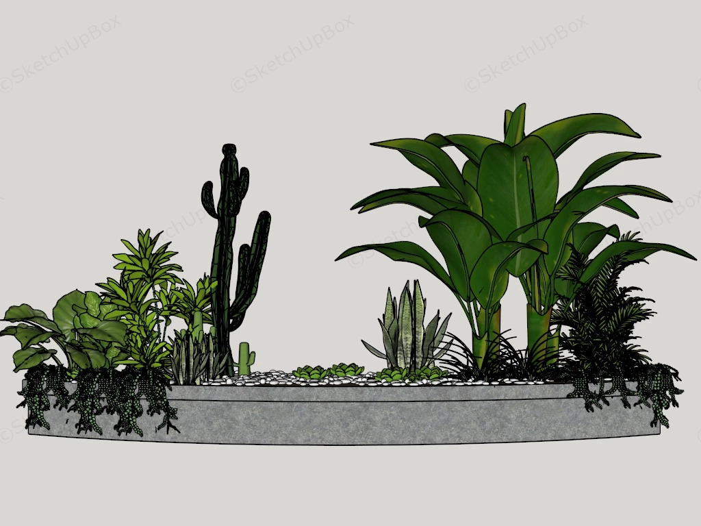 Modern Curved Concrete Biophilic Planter Bed Sketchup 3D Model Preview - SketchupBox