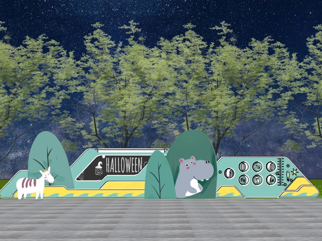 Cartoon Animal Theme Children's Outdoor Interactive Feature Wall Sketchup 3D Model Preview - SketchupBox