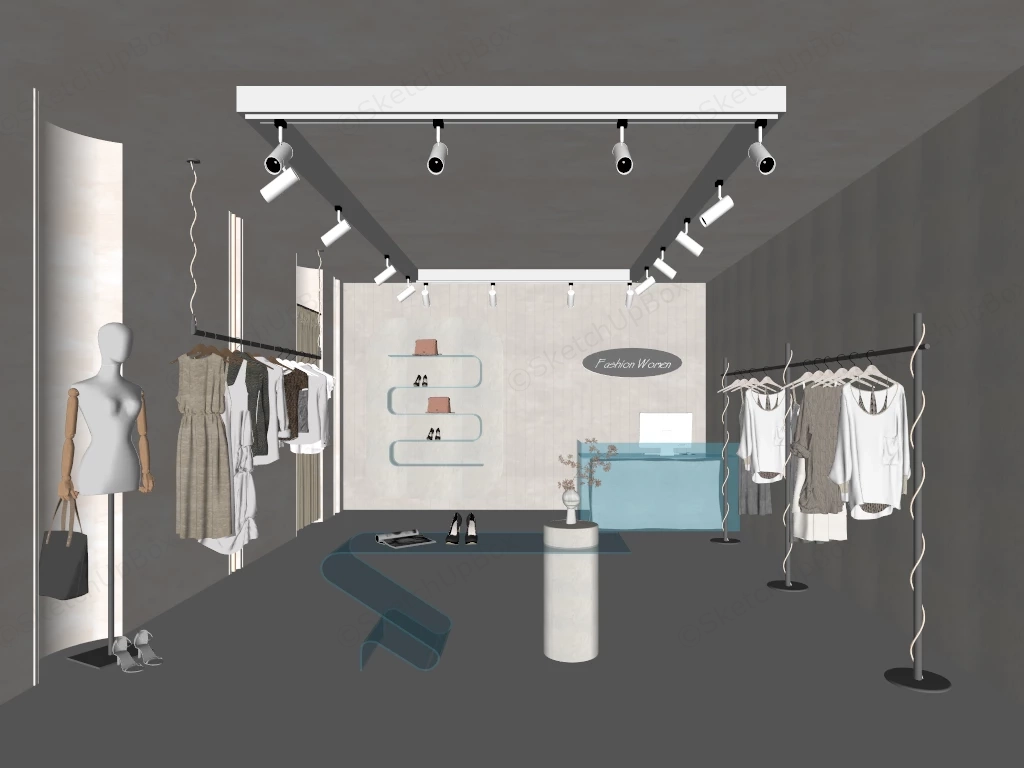 Modern Luxury Women's Fashion Boutique Store Interior Sketchup 3D Model Preview - SketchupBox