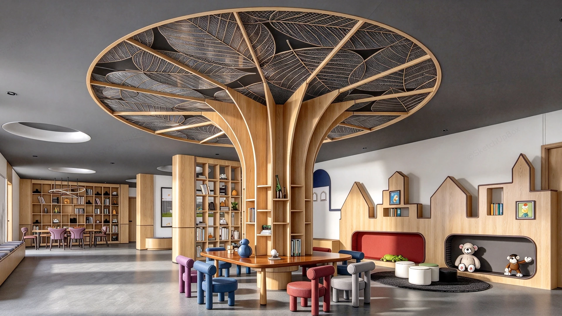 Modern Biophilic Children's Library & Learning Space Sketchup 3D Model Preview - SketchupBox
