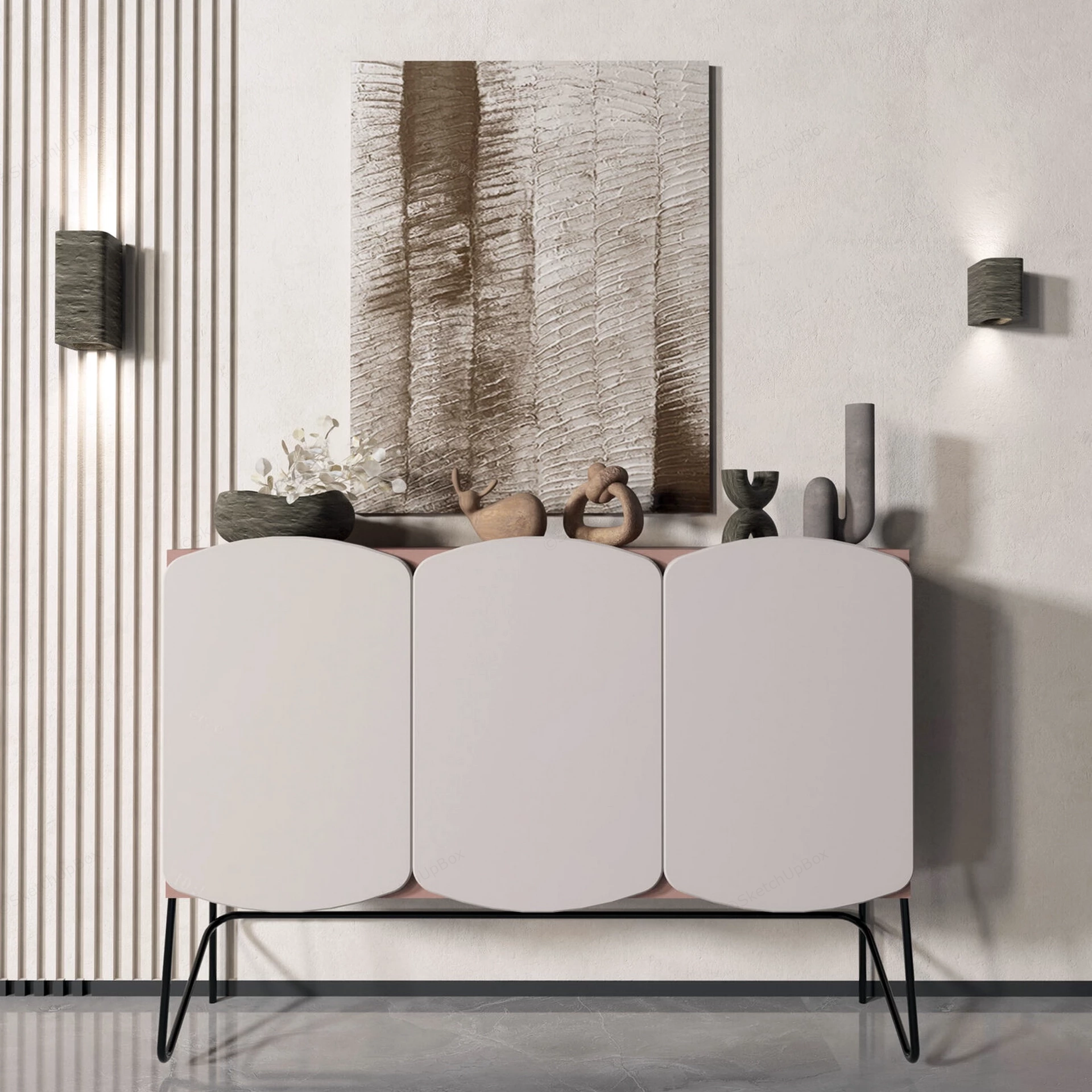 Contemporary Japandi Entryway Credenza Sideboard Sketchup 3D Model Preview - SketchupBox