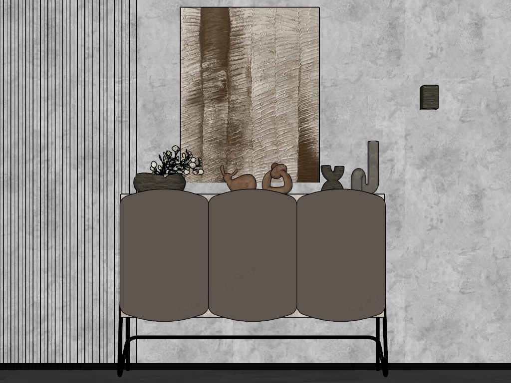 Contemporary Japandi Entryway Credenza Sideboard Sketchup 3D Model Preview - SketchupBox