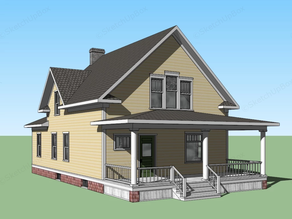 American Craftsman Two Story Residence Sketchup 3D Model Preview - SketchupBox