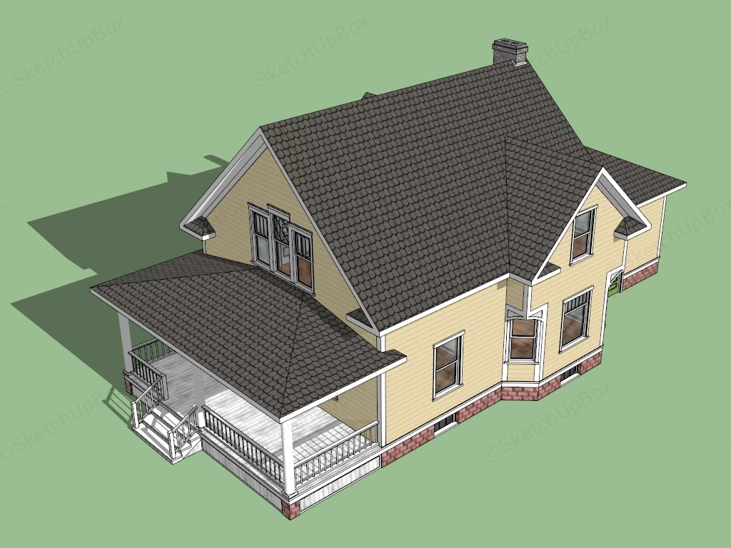 American Craftsman Two Story Residence Sketchup 3D Model Preview - SketchupBox