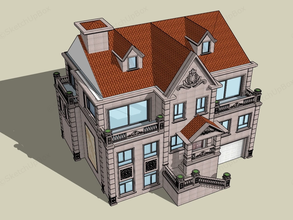 European Neoclassical And Baroque Revival Style Villa Sketchup 3D Model Preview - SketchupBox