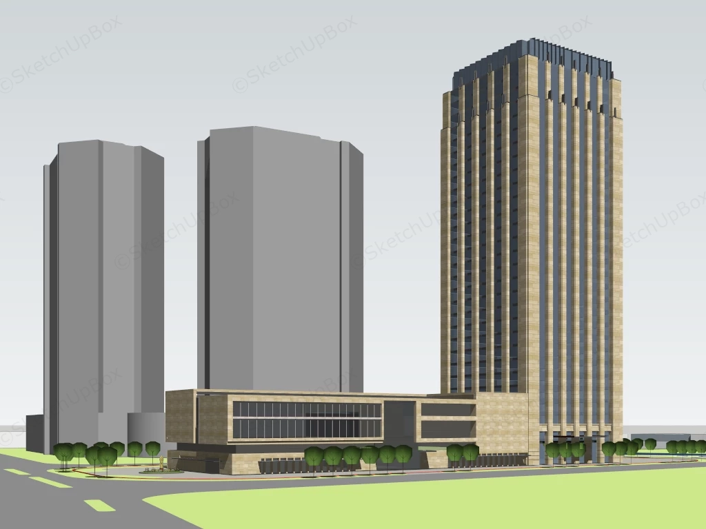 Art Deco Commercial High Rise Tower & Podium Complex Sketchup 3D Model Preview - SketchupBox
