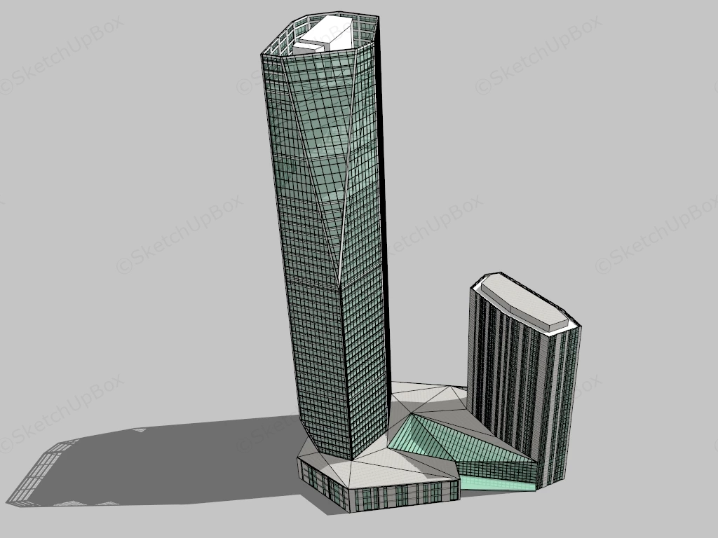 Modern Angular Glass Skyscraper & Podium Complex Sketchup 3D Model Preview - SketchupBox