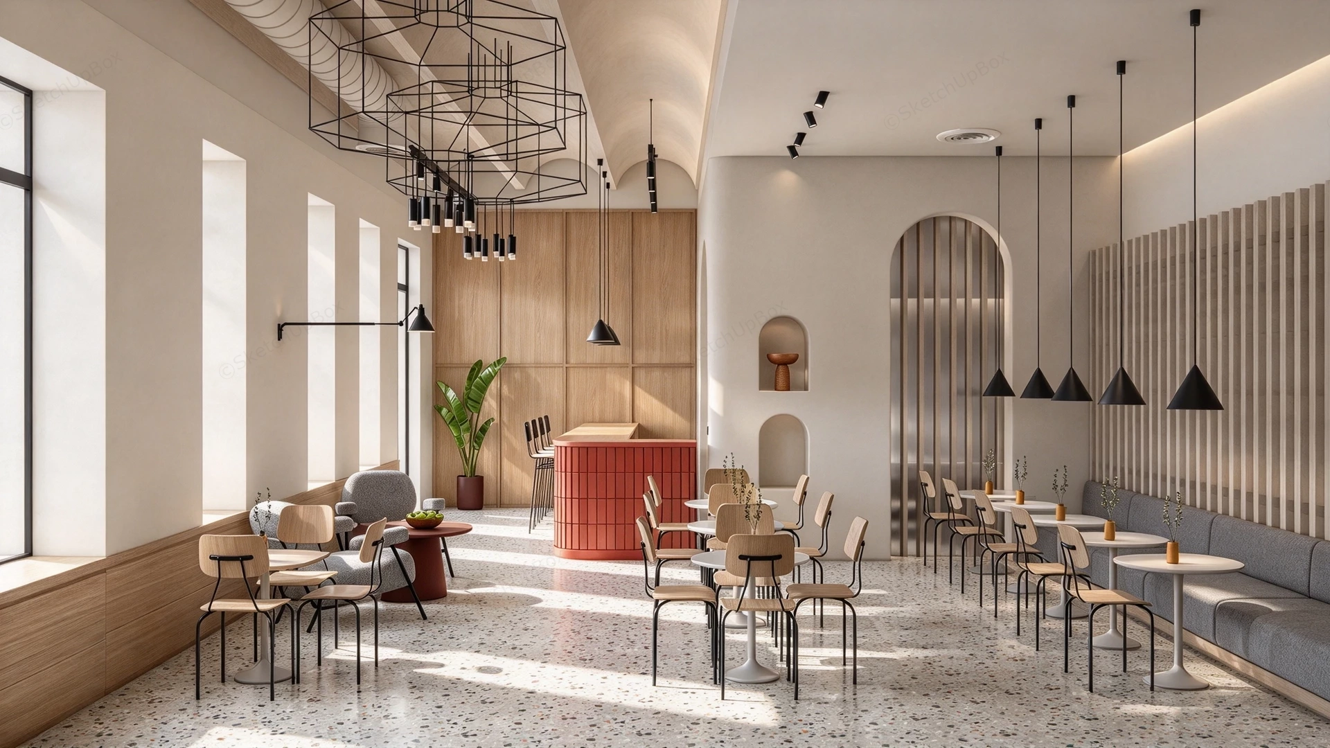 Modern Japandi Cafe Interior Sketchup 3D Model Preview - SketchupBox