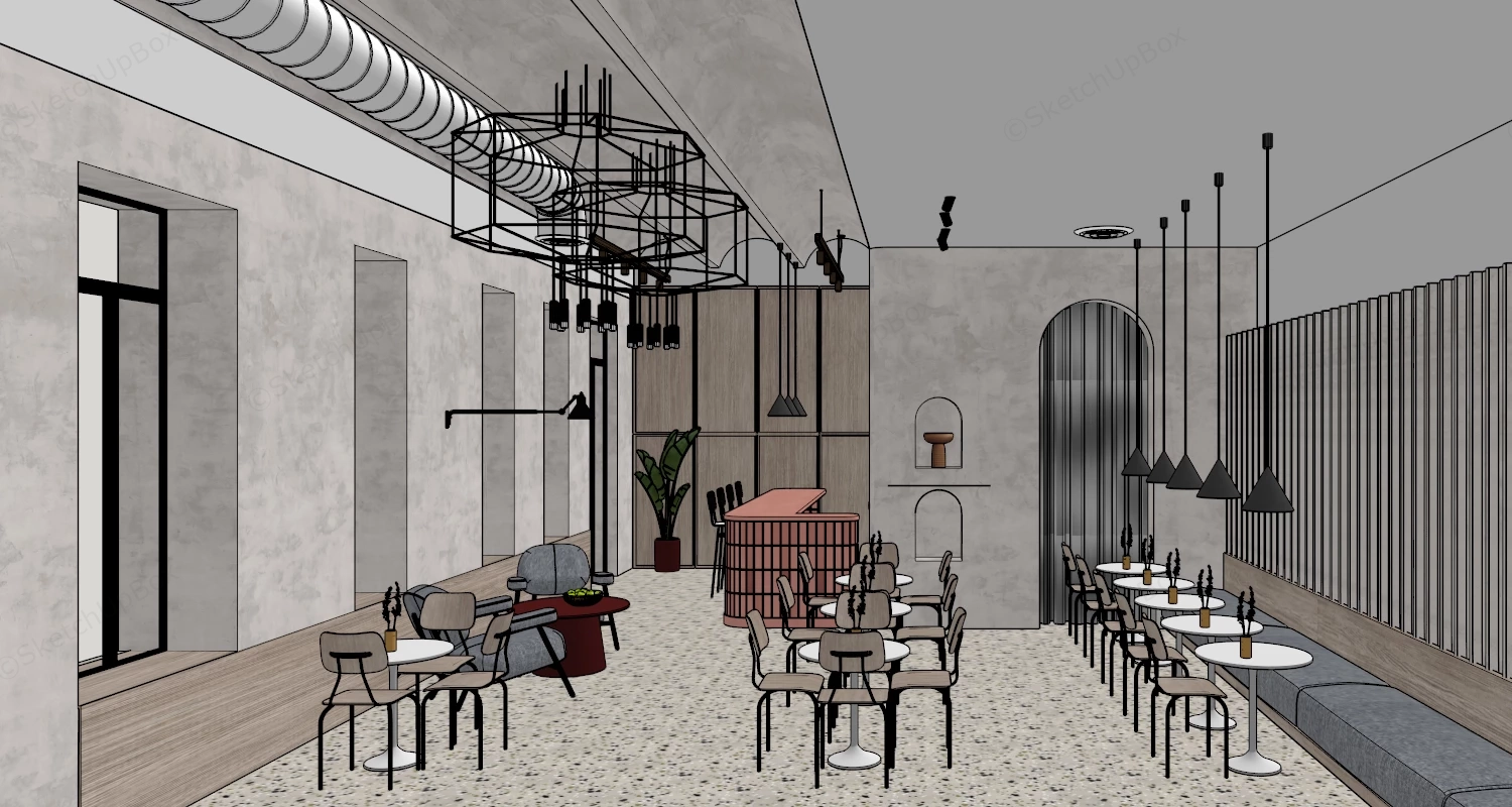 Modern Japandi Cafe Interior Sketchup 3D Model Preview - SketchupBox