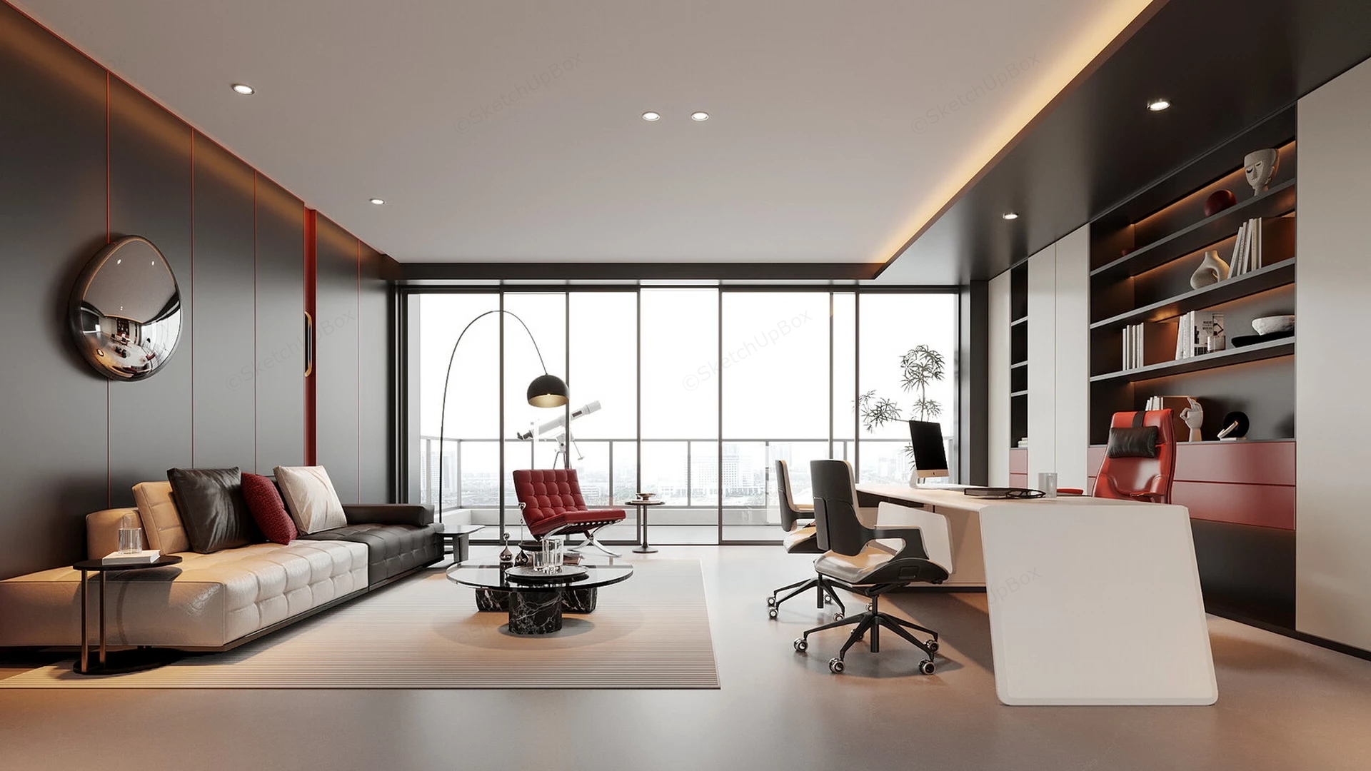 Modern Luxury Executive Office With Reception Lounge Sketchup 3D Model Preview - SketchupBox