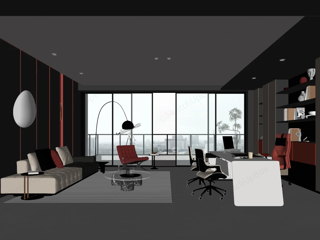 Modern Luxury Executive Office With Reception Lounge Sketchup 3D Model Preview - SketchupBox