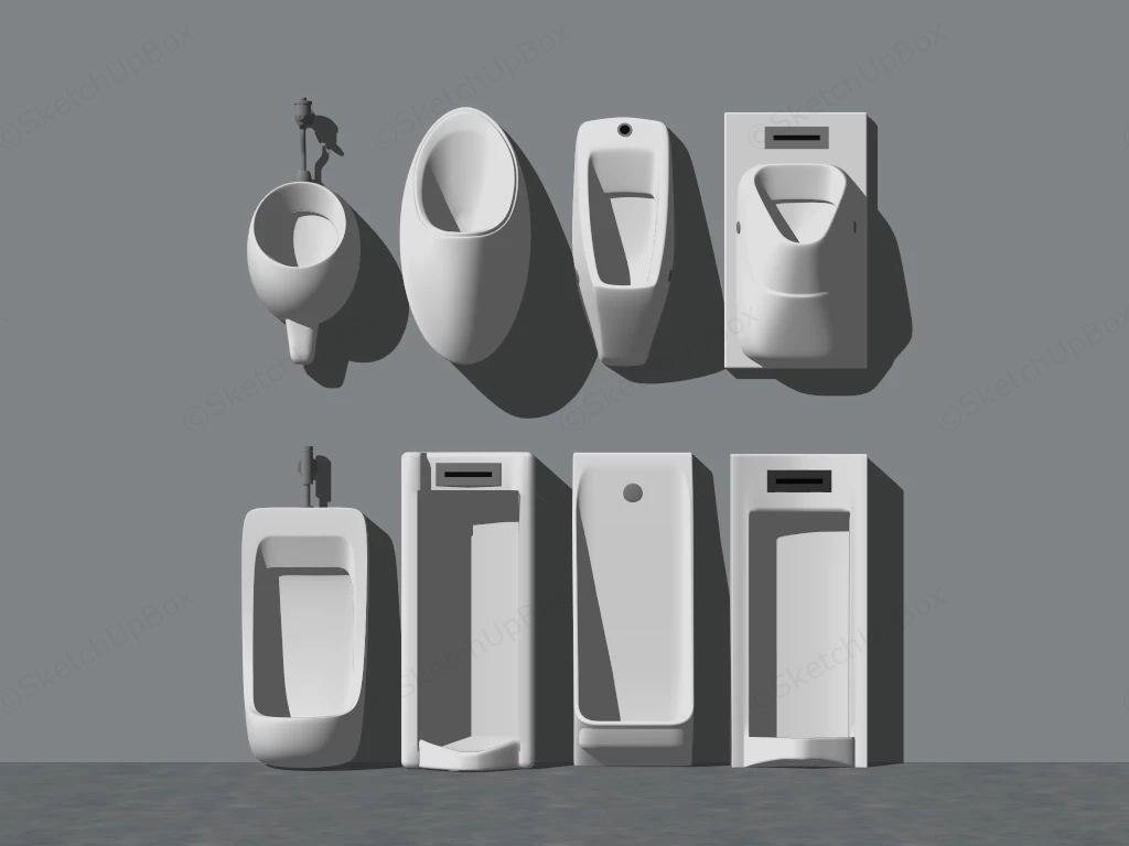 Modern Commercial Ceramic Urinal Fixture Collection Sketchup 3D Model Preview - SketchupBox