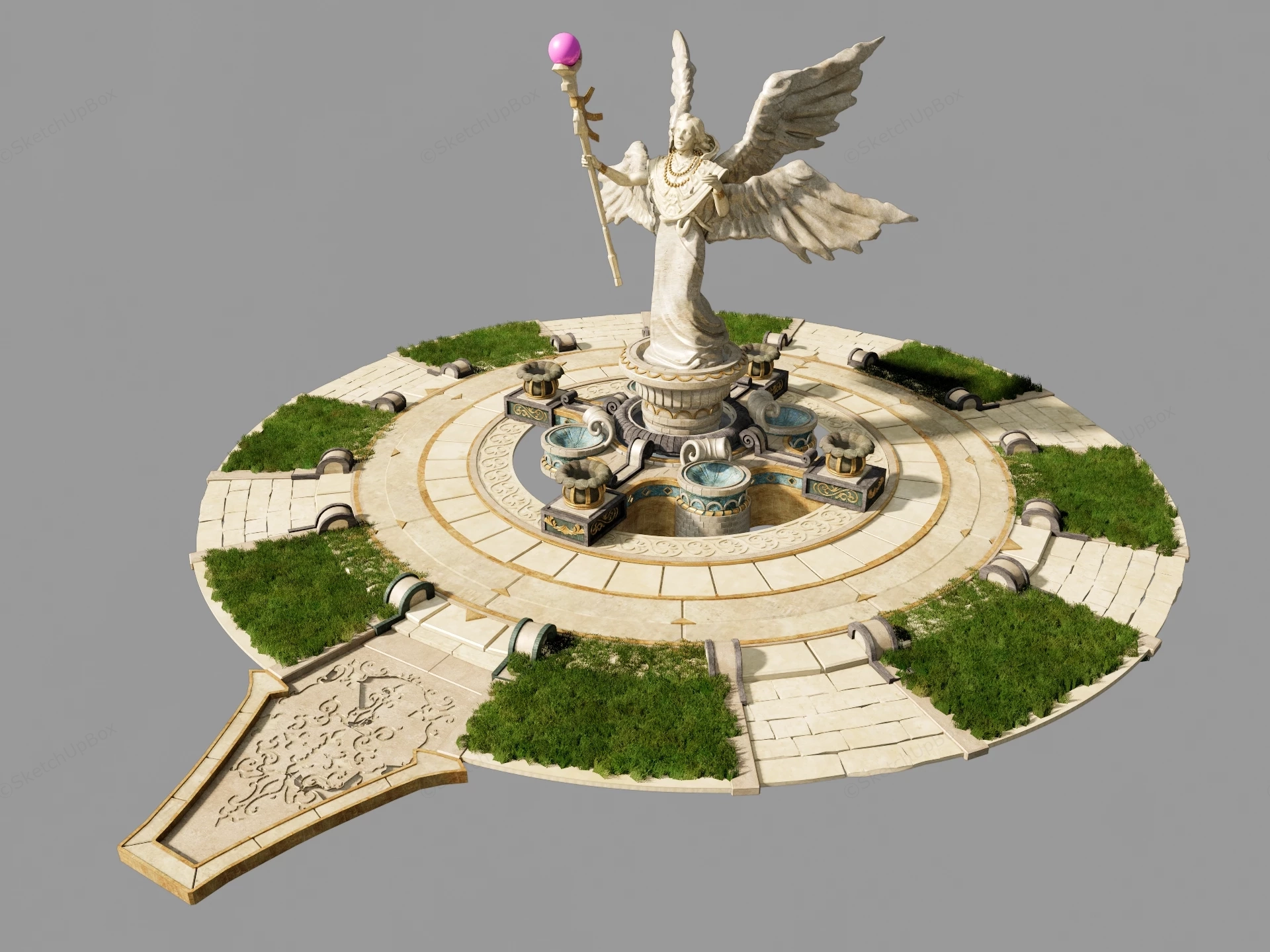 Classical Fantasy Winged Angel Statue Fountain Sketchup 3D Model Preview - SketchupBox