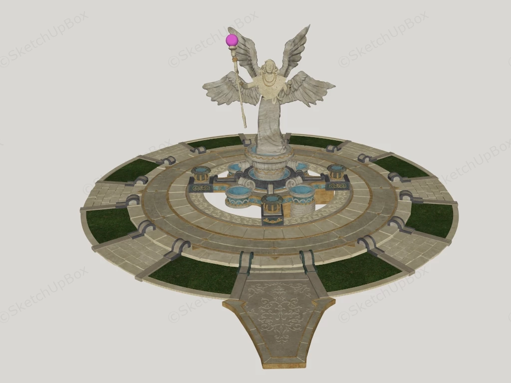 Classical Fantasy Winged Angel Statue Fountain Sketchup 3D Model Preview - SketchupBox