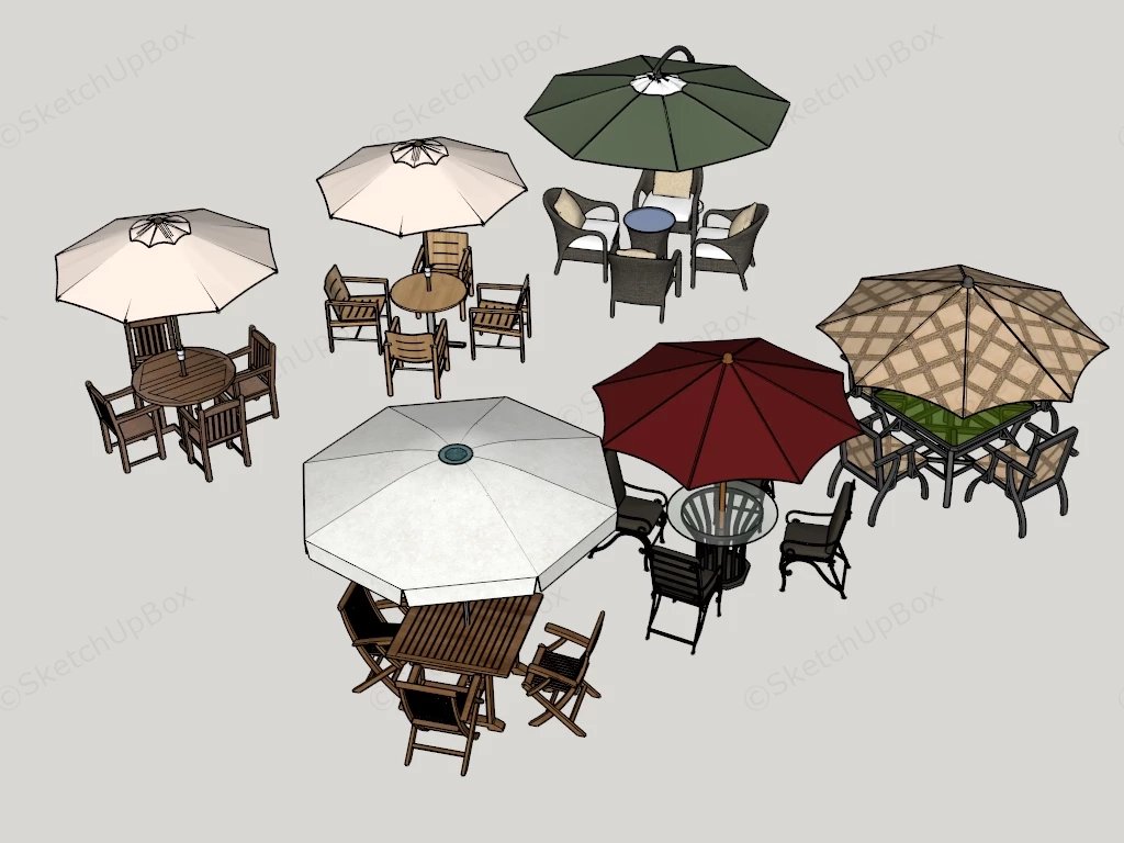 Modern Outdoor Patio Parasol & Dining Table Collection Sketchup 3D Model Preview - SketchupBox